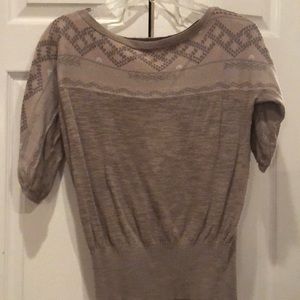 Tan patterned blouse from Anthropologie